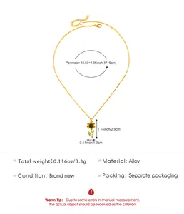 Spécifications du produit pour collier tournesol montrant dimensions, poids et matériau.