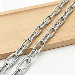 Macro detail of chunky 10mm stainless steel O-chain with unique ribbed texture links