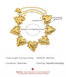 Gold heart-shaped waist chain with dimensions 17.12-19.68 inch perimeter detail view