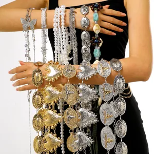 Collection of ethnic women's waist chains in silver and gold with pearl and heart details