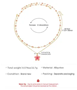 Detailed view of double-layer flower necklace with weight and material specifications