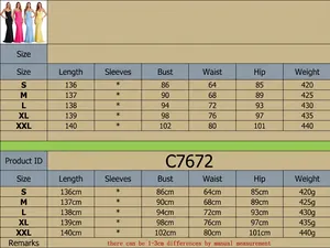 Guida alle taglie completa per l'elegante abito da sera a schiena scoperta C7672.