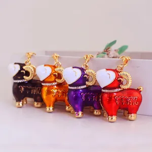 Porte-Clés Mouton en Émail et Strass Mignon Pendentif de Sac en Métal Chèvre pour Femmes Filles Cadeau de Zodiaque