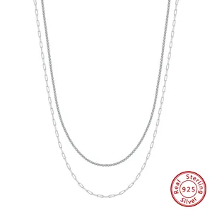 Collar de doble capa en plata de ley S925 con eslabones y circonitas brillantes