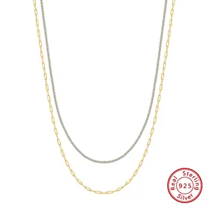 Collar de capas en plata de ley s925 con diseño de clip y cadena tennis