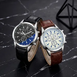 Luxury men's quartz watches with leather straps and classic three-eye dial design