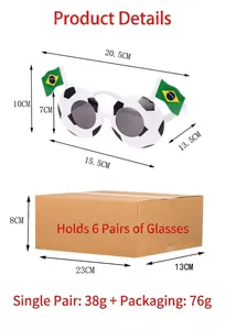 Spécifications détaillées des dimensions des lunettes de soleil de foot avec drapeaux brésiliens.