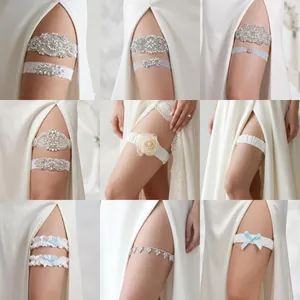 Elegant Bridal Garter Leg Band Wedding Lace Floral Rhinestone Imitation Artificial Pearl Elastic Accessory Sexy Banquet Jewelry For Women