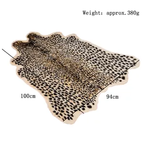 Faux leopard print rug 100x94cm, soft artificial fur skin shaped carpet, 380g weight