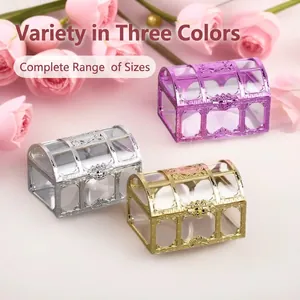 Mini Treasure Chest Favor Box Transparent Plastic Electroplated Vintage Jewelry Storage Candy Container For Wedding Party