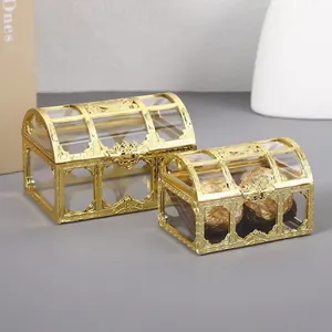 Elegant gold treasure chest shaped wedding favor boxes with ornate hollow design