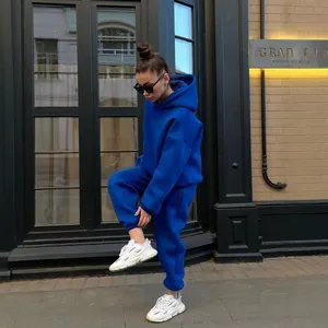 Damen Casual Fleece Hoodie Und Jogginghose Übergroße Drop Shoulder Pullover Top Und Jogginghose Sportlicher Streetwear Trainingsanzug