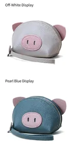 Cute pig shaped genuine leather coin purses in off-white and pearl blue colors