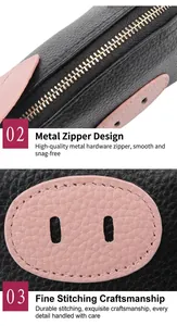 Close-up detail of metal zipper and premium stitching on cute pig leather coin purse