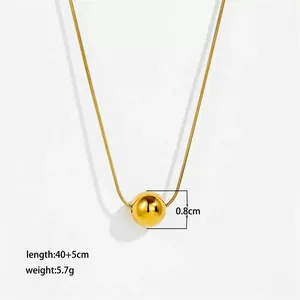 Minimalist gold bead pendant necklace in titanium steel, length 40+5cm, 5.7g weight
