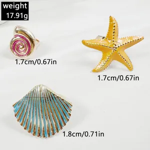 Detailed view of gold starfish and scallop shell rings showing dimensions and weight