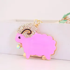 Cute pink sheep keychain with rhinestones for bag or car keys
