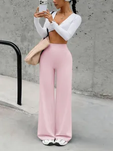 Pantaloni da Yoga a Gamba Dritta a Vita Alta Y2K da Donna Pantaloni Larghi Casual in Tinta Unita Streetwear Sportivo