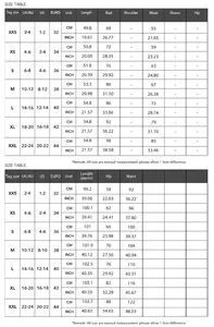 Detailed size chart for women's bandeau top and trousers two-piece outfit set.