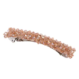 Barrette à cheveux élégante en cristal tissé couleur champagne pour femmes.