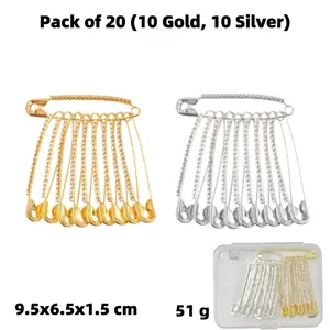 Lot de 20 épingles à nourrice dorées et argentées pour la taille avec une boîte de rangement.