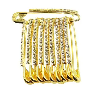 Élégante broche épingle de nourrice en cuivre plaqué or avec de brillants zircons