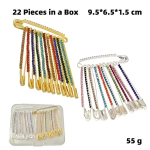 Lot de 22 épingles de sûreté à strass dorées et argentées pour serrer la taille avec boîte