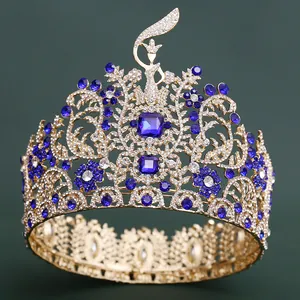 Large Baroque Pageant Crown Gold Silver Rhinestone Crystal Wedding Bridal Tiara For Women Pageant Hair Accessories