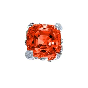 Elegant Padparadscha style floral ring with vibrant orange-pink cushion cut gemstone
