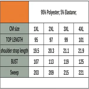 Tableau des tailles de nuisette grande taille avec mesures 1XL-4XL pour buste et longueur