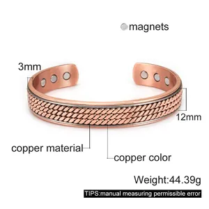 Adjustable copper magnetic therapy braided cuff bracelet with elegant twisted pattern
