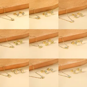 Collier Boucles Oreilles Acier Inoxydable Bijoux Zircone Couronne Coeur Étoile Papillon Champignon Planète Cadeau