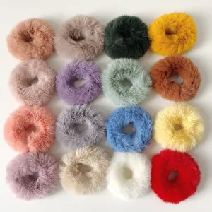 Large soft plush hair scrunchies set in sixteen vibrant colors for autumn and winter outfits
