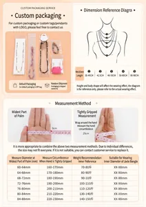 Guide des tailles détaillé pour colliers de perles et bracelets en jade avec mesures.