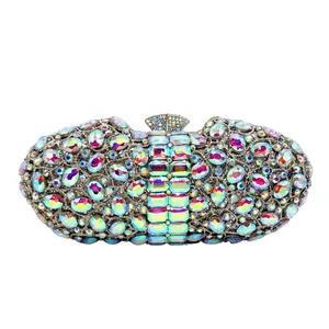 Exquisite oval evening clutch bag fully encrusted with iridescent crystals