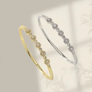 Luxury Copper Zirconia Petal Bangle Elegant Gold Silver Plated Floral Wave Opening Bracelet For Women High End Jewelry Gift