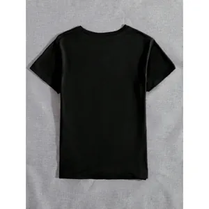 Premium minimalist black short sleeve t-shirt slim fit style back view for women