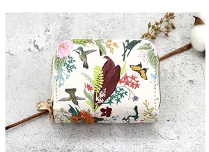 Compact double zipper card holder wallet with elegant hummingbird and floral print