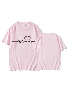 Unisex Casual Cotton T-Shirt Simple Heart Line EKG Graphic Print Crew Neck Short Sleeve Summer Fashion Graphic Tee Top