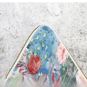 Close-up detail of precision stitching on a vintage floral pattern card holder wallet