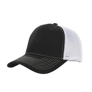 Classic black and white mesh trucker hat with curved brim for outdoor sun protection