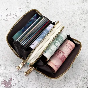 Double zipper card wallet with multiple accordion slots and large capacity for women.