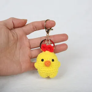 Handmade crochet cute yellow chicken keychain with gold clasp for bag charm accessory