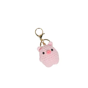 Adorable handmade pink crochet pig animal keychain for cute bag pendant accessories