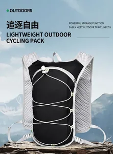 Lightweight outdoor cycling vest backpack with breathable mesh and elastic cords.