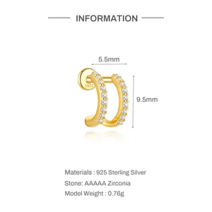 Detailed technical view of 925 sterling silver double-layer C-shape earring specs