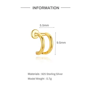 Premium gold-plated 925 sterling silver C-shaped stud earring, 9.5mm in height