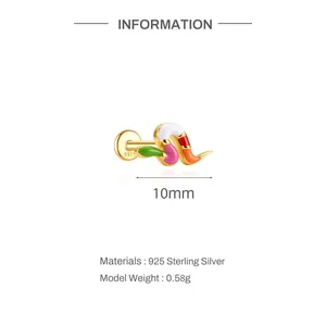 Detailed specifications of colorful enamel snake stud earring in 925 sterling silver.