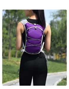 Back view of a purple outdoor running hydration vest for cycling and marathon training.