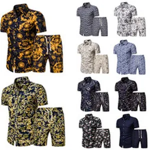 Selection of men's patterned short sleeve shirt and shorts casual beachwear sets